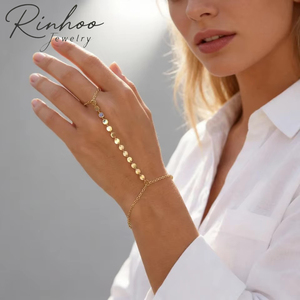RINHOO Bracciale a Catena Intrecciata Placcato Oro 18k Stile Bohemien, Design Semplice, Multistrato con Perline, Gioielli Artistici da <span class=keywords><strong>Braccio</strong></span>, Regalo per Ragazze - Product Image 1