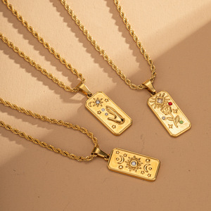 Collier pendentif fleur étoile lune en relief plaqué or 18K Chaîne corde étanche unique en acier inoxydable tendance pour dames amoureux - Product Image 2