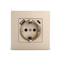 Enchufe Schuko 2P + E con puertos Usba Usbc 3 en 1 Combinación de toma de corriente de pared para enchufe europeo y cargador USB tipo A/C 16A 230V