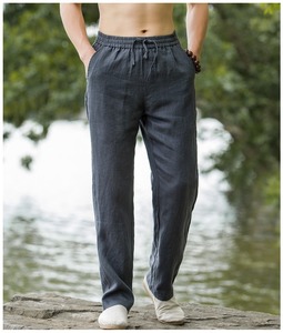 Men Plus Size <strong>Drawstring</strong> 100% <strong>Linen</strong> White <strong>Pants</strong> Lightweight Loose Wide Leg Trousers - Product Image 3
