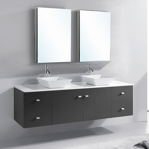 Juego de tocador de baño de lujo, tocador flotante de <span class=keywords><strong>35</strong></span> pulgadas, negro, con lavabo doble moderno - Product Image 1