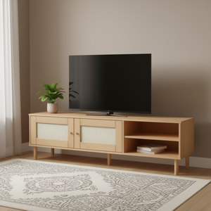 เซนจา ชั้นวางทีวีไม้เนื้อแข็ง 62.2x15.7x19.3 นิ้ว ลายหวาย สีน้ำตาล เฟอร์นิเจอร์ห้องนั่งเล่น - Product Image 2