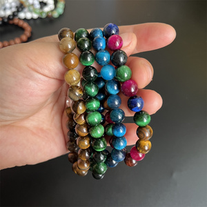 Bracciale colorato con occhiello di tigre naturale con perline rotonde alla moda con energia curativa blu di cristallo occhi di tigre rossi braccialetto per occhi di tigre all'ingrosso - Product Image 1