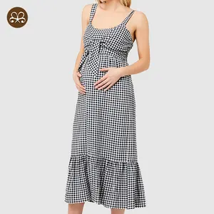 Custom Pregnant Clothing Women Sleeveless Shoulder Ties Casual Summer Maternity Ruffle Trim Dress
