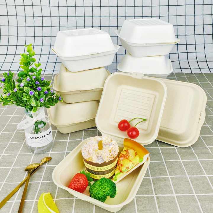 biodegradable disposable sugarcane bagasse paper pulp lunch fast food ...