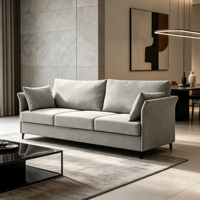 Canapé moderne trois places en tissu, rembourré avec pieds solides pour salon
