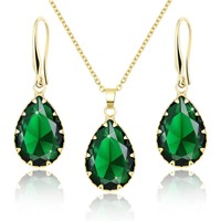 Parure de bijoux Gaovo plaqué or avec pierre précieuse jaune en forme de goutte d'eau, collier, boucles d'oreilles et bague, bijoux de mode pour mariée et femme