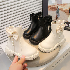 Stivaletti <span class=keywords><strong>Invernali</strong></span> con Zip per Bambine, Nuova Moda Principessa con Fiocco, Bianco e Nero, Comodi e Antiscivolo, Vendita all'Ingrosso - Product Image 2