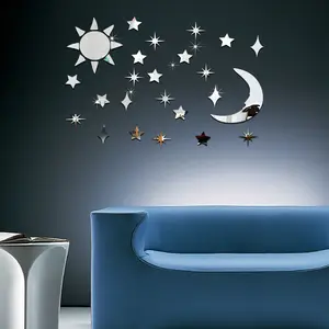 Autocollants muraux miroir en acrylique, soleil, lune, étoiles, décoration 3d pour chambre d'enfant, bricolage