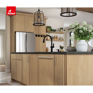 Allandcabinet Armoire de cuisine solide symétrique Portes de style shaker mince avec surplomb de comptoir en quartz noir brillant Isalnd - Product Image 5