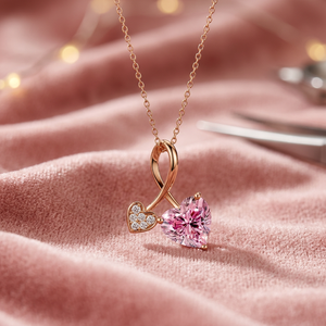 Collier minimaliste avec pendentif double cœur en pierre rose, micro-pavé de cristaux, charme infini de qualité supérieure - Product Image 3