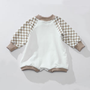 New Design Baby Clothing Infant Plaid Printing Romper Beige Khaki <b>Checkered</b> Newborn <b>Jumpsuit</b> Bodysuit - Product Image 2