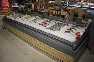 Comptoir <span class=keywords><strong>libre</strong></span>-<span class=keywords><strong>service</strong></span> à distance Ice Deck <span class=keywords><strong>Vitrine</strong></span> en acier inoxydable Supermarché Équipement de réfrigération pour aliments congelés Fruits de mer Poisson - Product Image 2