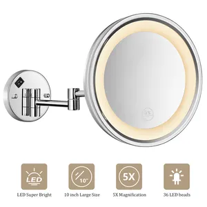 Miroir de maquillage Miroir de maquillage de vanité de 10 pouces avec grossissement 5X LED 360 pivotant