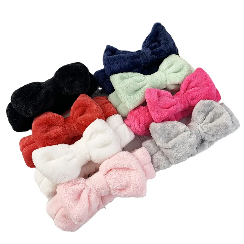 Spa Headband Bow Hair Band Women Facial Makeup Head Band Soft Coral Head Wraps For Shower Washing Face