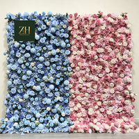 Rouleau mural de fleurs en soie artisanales élégantes et réalistes, rose et bleu, pour baby shower et révélation du sexe