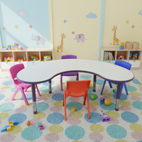 Ensemble table et chaises modernes durables en forme de lune colorées à hauteur réglable pour enfants de maternelle