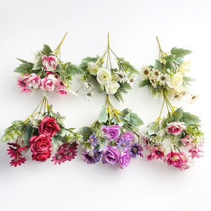 Bouquet artificiel de marguerites et de roses, arrangement de fleurs en soie de 28 cm pour la décoration de la maison et les accessoires de photographie - Product Image 1