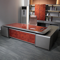 Bureau de direction en forme de L de luxe avec chargeur sans fil, éclairage LED et armoire de rangement