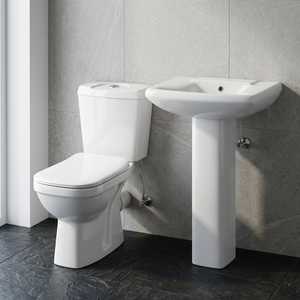Ensemble WC et lavabo sur pied en céramique blanche moderne à double chasse simple pour hôtels, cuisines, salles de bain, sanitaires et bidets - Product Image 4