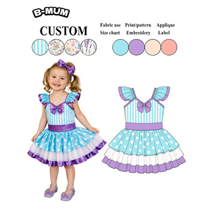 Robe <span class=keywords><strong>Tutu</strong></span> Rayée à Pois Personnalisée avec Logo pour Fillettes 2-6 Ans, Bretelles Fines à Volants, Nœud en Satin, <span class=keywords><strong>Jupe</strong></span> en Tulle Superposée pour Fête - Vente en Gros - Product Image 1