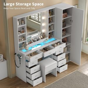 Modern Wood <strong>Vanity</strong> <strong>Desk</strong> <strong>with</strong> Mirror Full Length 11 <strong>Drawers</strong> Glass Dressing Table for Bedroom Livingroom - Product Image 2