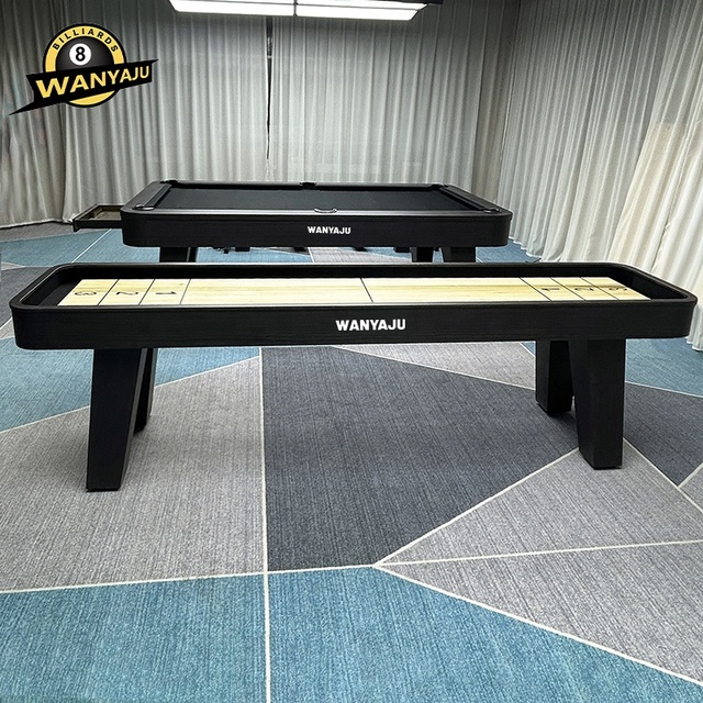 Wanyaju 9ft/12ft/14ft/16ft Wooden Billiard Table Classic Tabletop Game Shuffleboard Table and Pool Table  2 in 1 Board Games