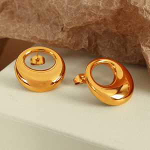 ต่างหูแบบมินิมอลทรงโอ ดีไซน์เรขาคณิต สีทอง สำหรับผู้หญิง เหมาะเป็นของขวัญ - Product Image 2