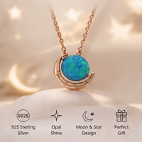 Collier pendentif élégant en argent sterling SS925, opale naturelle bleue, design étoile et lune, collier en pierres précieuses, cadeau polyvalent pour la fête des mères