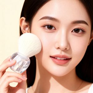 Synthetic Fiber Loose <b>Powder</b> Blush Brush Plastic Handle <b>Dust</b> Free Makeup Brush for Beginners Body Use - Product Image 2