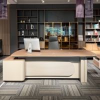Bureau de direction de luxe en L avec rail électrique 54 mm, panneau LED et armoire à serrure à code – Suite de bureau complète pour immeuble commercial