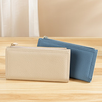 Dompet Wanita Kulit Asli Model Clutch Kapasitas Besar, Dompet Panjang Anti RFID dengan Resleting dan Tempat Kartu