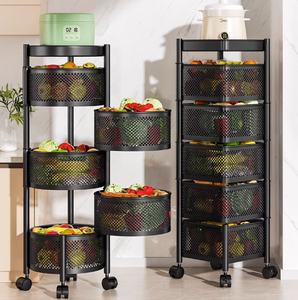 Multi Layer Rotatable <strong>Kitchen</strong> Storage <strong>Rack</strong> Movable Round Design for Home Floor Standing Fruit <strong>Vegetable</strong> Basket Storage - Product Image 4