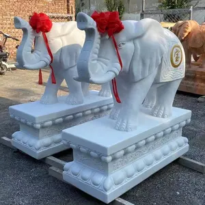 Estatua de elefante de mármol para decoración del hogar, escultura de piedra tallada blanca de tamaño real para exteriores, gran oferta