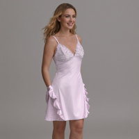 Chemise de nuit longue élégante et luxueuse en satin et dentelle, respirante, avec coussinets de poitrine intégrés, maille transparente, col en V, pour femme, grande taille, collection Printemps-Été