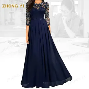 Design Polyester Material Elegant and Generous Women Half Sleeve Hollow Out High Waist Pattern Floor Length Evening Dresses