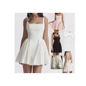 Vente chaude été décontracté Mini robes pour femmes Style Vintage col carré dos nu arc tissé <span class=keywords><strong>en</strong></span> mousseline de soie nouvelle tendance Sexy pour <span class=keywords><strong>Vogue</strong></span> - Product Image 3