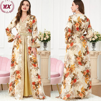 Robe de soirée modeste pour femmes, imprimé floral, Dubaï, Abaya, ensemble de robe de soirée 2 pièces pour les soirées ou les événements
