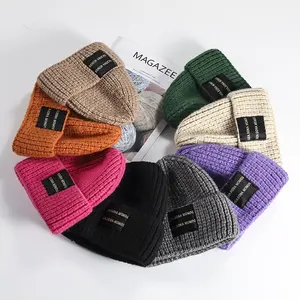 Beanie Hat High Quality Comfortable Plain Ski Hats Custom Private Label Rib Chunky Knitted Wool Beanie Hat Outdoor