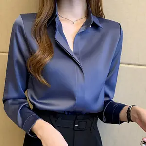 Phụ Nữ Lụa Áo Sơ Mi Trắng Phụ Nữ Dài Tay Áo Sơ Mi Áo Phụ Nữ Văn Phòng Satin Silk Blouse Tops Cộng Với Kích Thước Của Phụ Nữ Áo Cánh & Sơ Mi