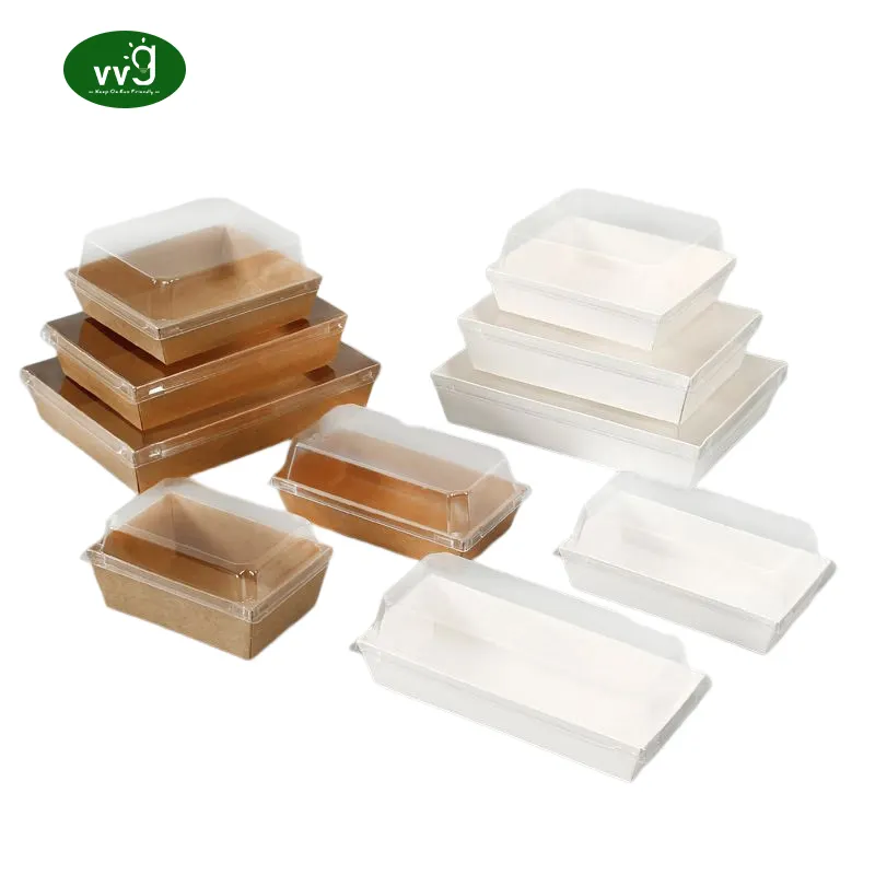 VVG Wholesale Food Box Packaging with Clear Lids Kraft Paper Takeaway Box for Sandwich Slice Cake Bakery Desserts