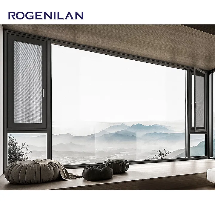 Rogenilan custom House telaio in alluminio finestra inclinabile finestre a battente in alluminio con telaio Ultra stretto con doppi vetri