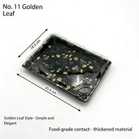Boîte à sushi jetable de luxe en plastique PET épaissi avec feuille d'or, couvercle transparent, qualité alimentaire, boîte noire pour le sucre