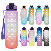 Vente en gros de gobelets en plastique de 900ml avec logo personnalisé bouteille d'eau de motivation avec marqueur de temps