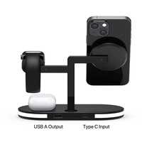 Chargeur sans fil 3-en-1 Support de charge magnétique multifonction 5in1 15W Qi1 2 avec veilleuse pour Apple iPhone plusieurs appareils