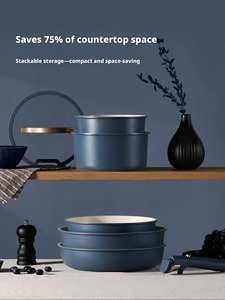 Ensemble de 3 casseroles antiadhésives avec poignée amovible, <span class=keywords><strong>kit</strong></span> d'ustensiles de cuisine pour la maison, comprenant une poêle et une <span class=keywords><strong>casserole</strong></span>, compatible avec toutes les cuisinières, gain de place - Product Image 6