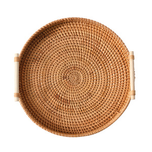 Natural Restaurant Woven Storage Basket Snacks Basket Rattan Serving Tray Food Round Rattan Tray