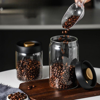 Offre Spéciale – Pot en Verre Borosilicate Haute Qualité pour Stockage Sous Vide, Transparent, pour Grains de Café, avec Couvercle Noir en ABS