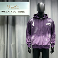 Sweat à capuche décontracté et tendance pour homme, style streetwear, en coton 100% de haute qualité, délavé à l'acide, dégradé, avec strass, personnalisé