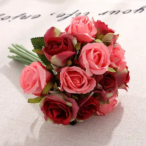 Bouquet de fleurs de mariage, vente en gros, décoration de la maison, 12 têtes, roses artificielles